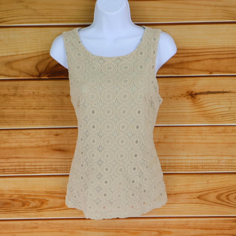 Banana Republic Madmen Lined Sleeveless Top Women S Beige Embroidered Round Neck